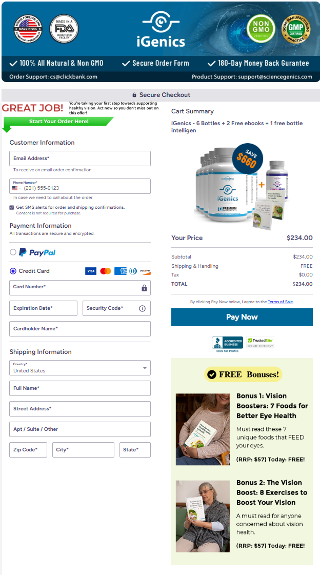 iGenics Official Website Secure Order Page